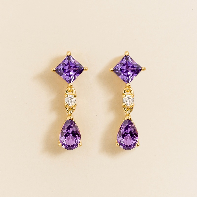 Ori Gold Earrings Set With Purple Sapphire & Diamond