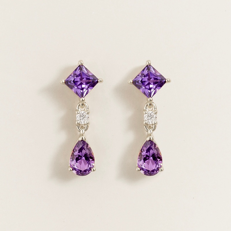 Ori White Gold Earrings Set With Purple Sapphire & Diamond
