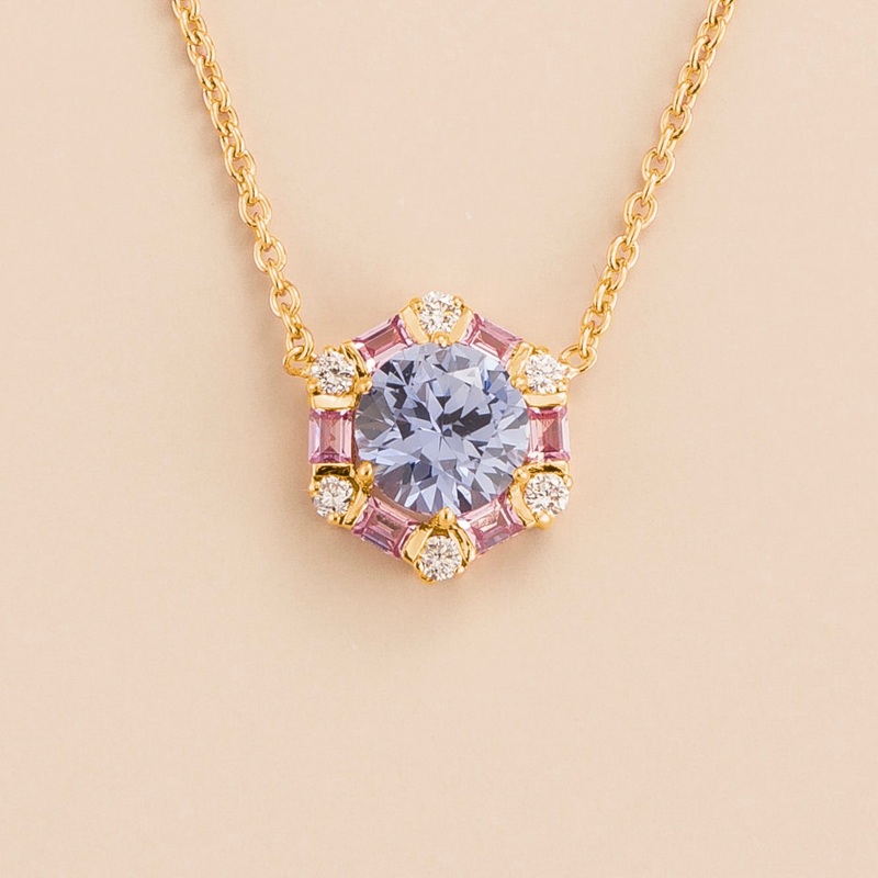 Melba Gold Necklace Set With Pastel Blue Sapphire, Pink Sapphire & Diamond