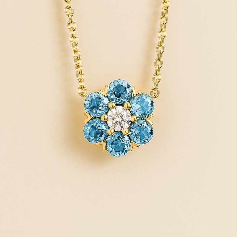 Cinq Gold Necklace in Diamond & Aquamarine