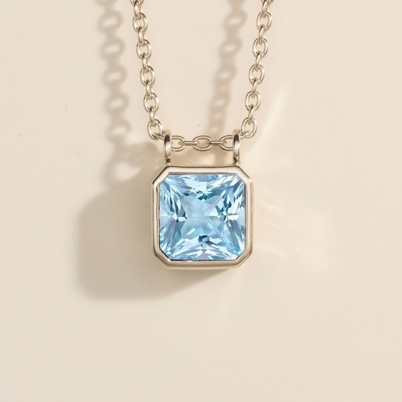Calin White Gold Necklace Set With Aquamarine