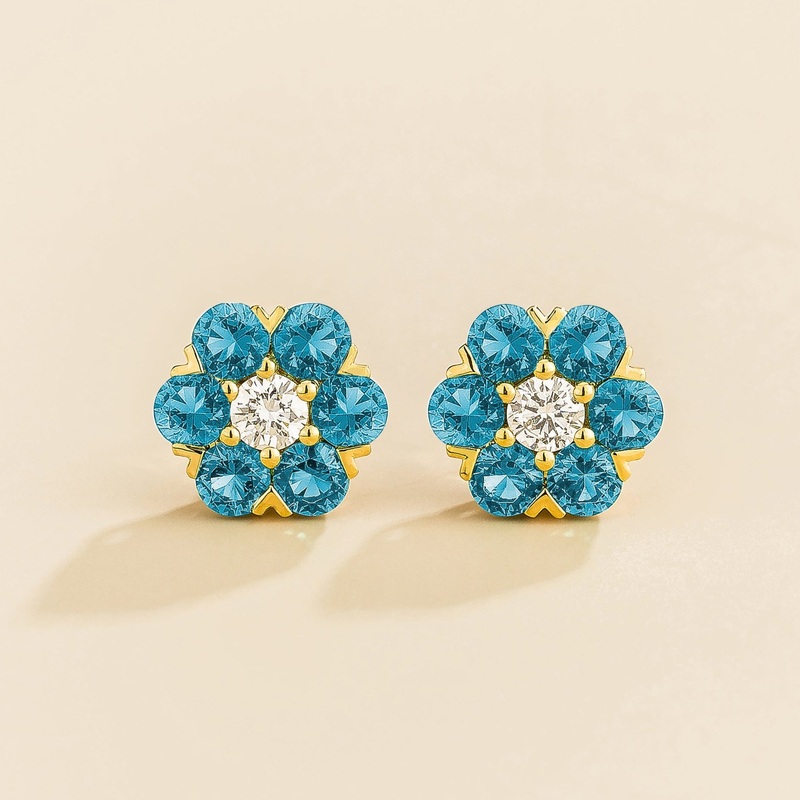 Cinq Gold Earrings Diamond & Aquamarine