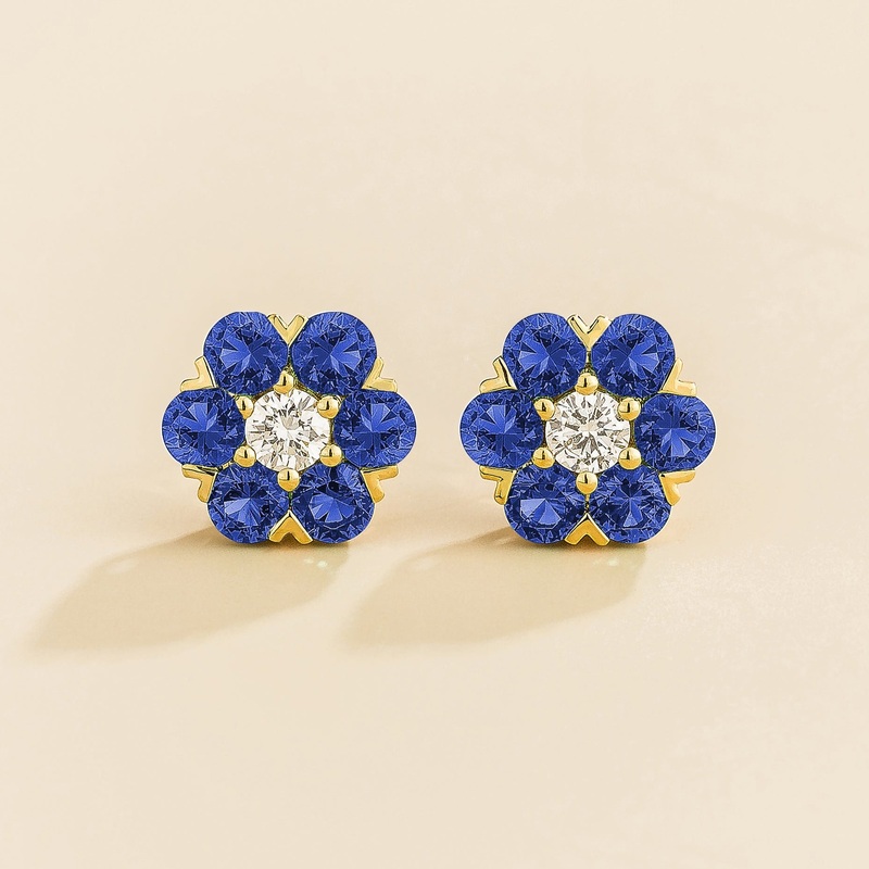 Cinq Gold Earrings Diamond & Blue Sapphire