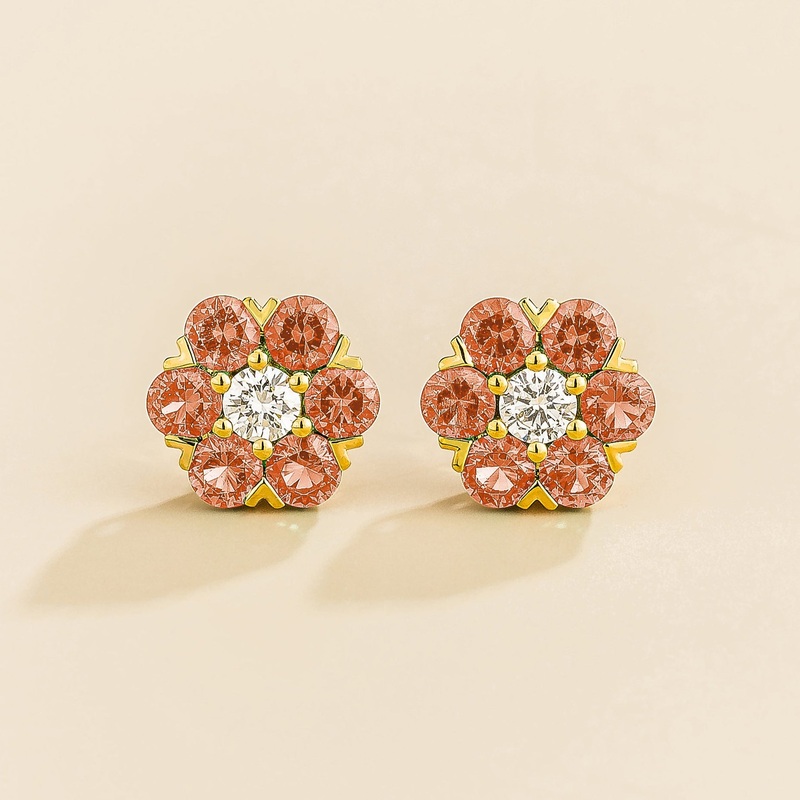 Cinq Gold Earrings Diamond & Padparadscha Sapphire