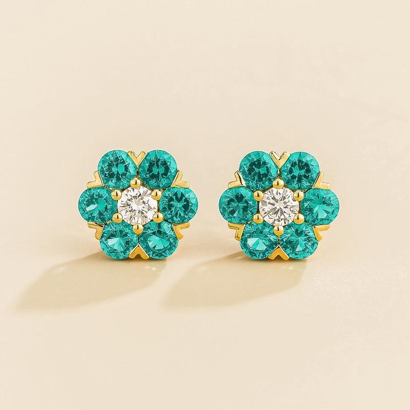 Cinq Gold Earrings Diamond & Paraiba Sapphire