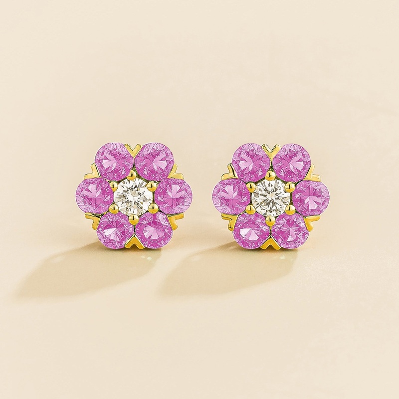 Cinq Gold Earrings Diamond & Pink Sapphire