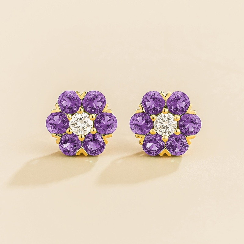 Cinq Gold Earrings Diamond & Purple Sapphire