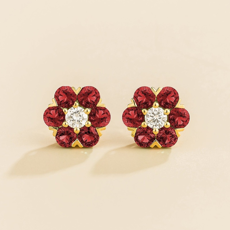 Cinq Gold Earrings Diamond & Ruby