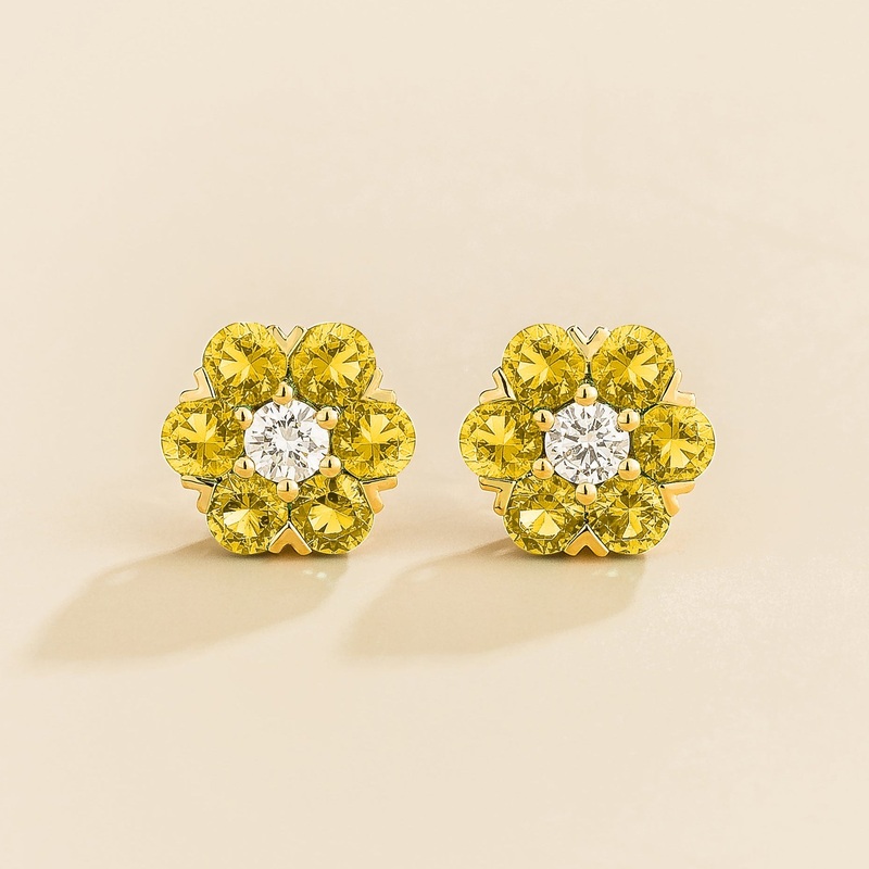 Cinq Gold Earrings Diamond & Yellow Sapphire