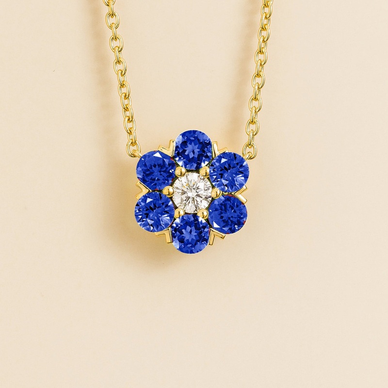 Cinq Gold Necklace in Diamond & Blue Sapphire