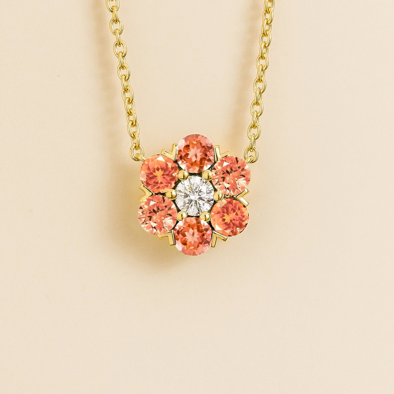 Cinq Gold Necklace in Diamond & Padparadscha Sapphire