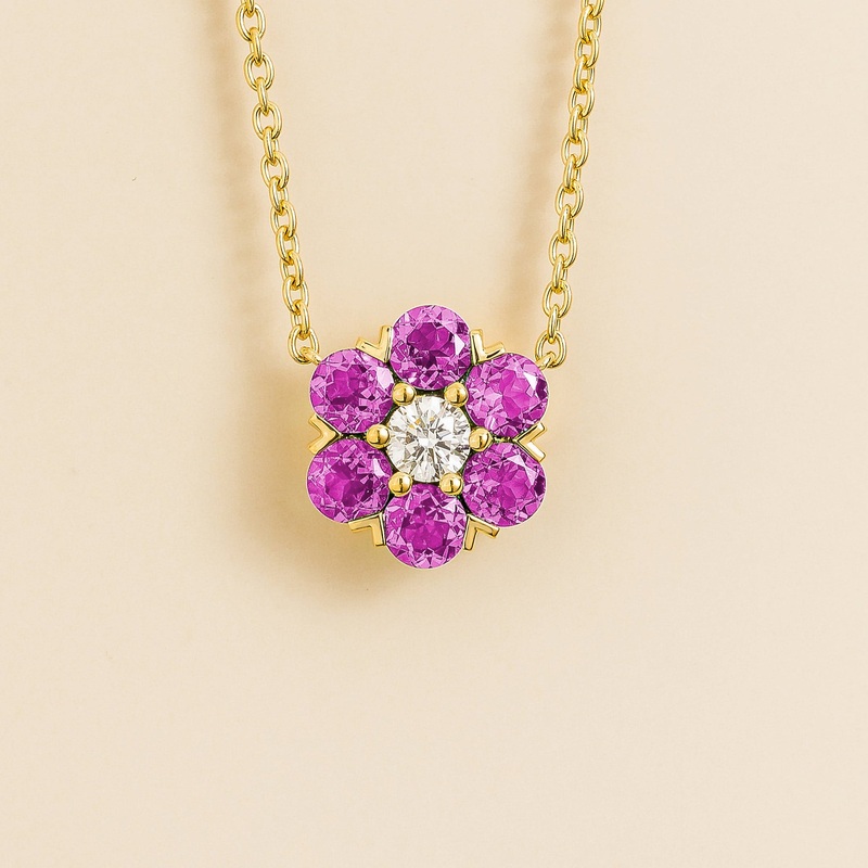 Cinq Gold Necklace in Diamond & Vivid Pink Sapphire