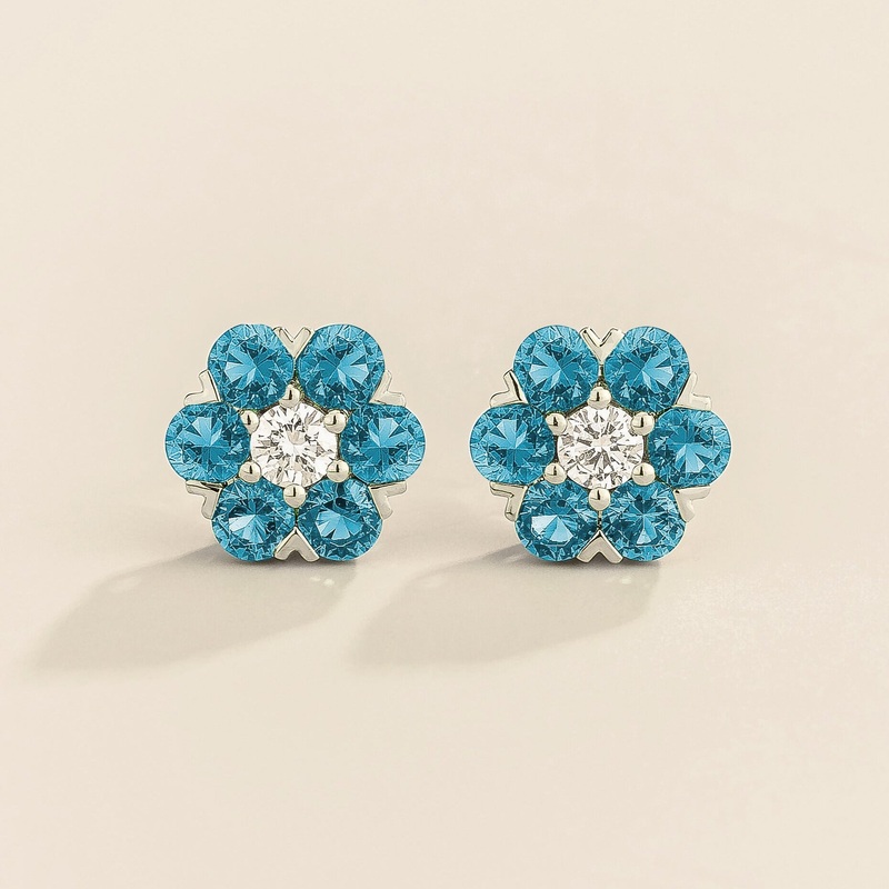 Cinq White Gold Earrings Diamond & Aquamarine