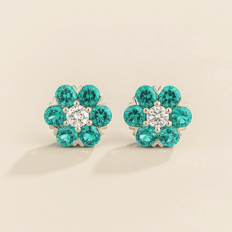 Cinq White Gold Earrings Diamond & Paraiba Sapphire