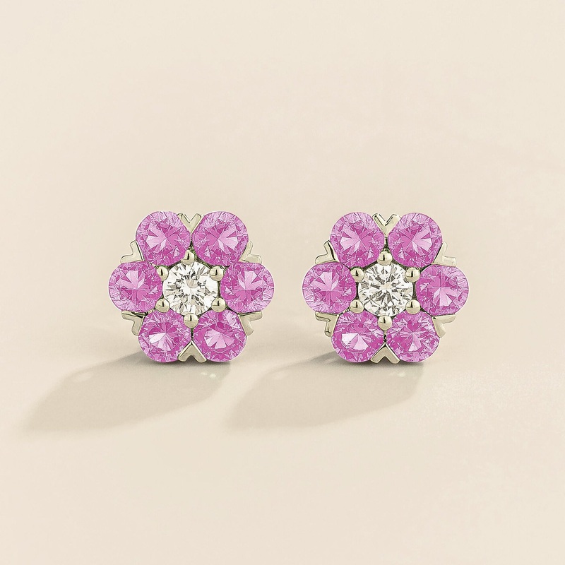 Cinq White Gold Earrings Diamond & Pink Sapphire
