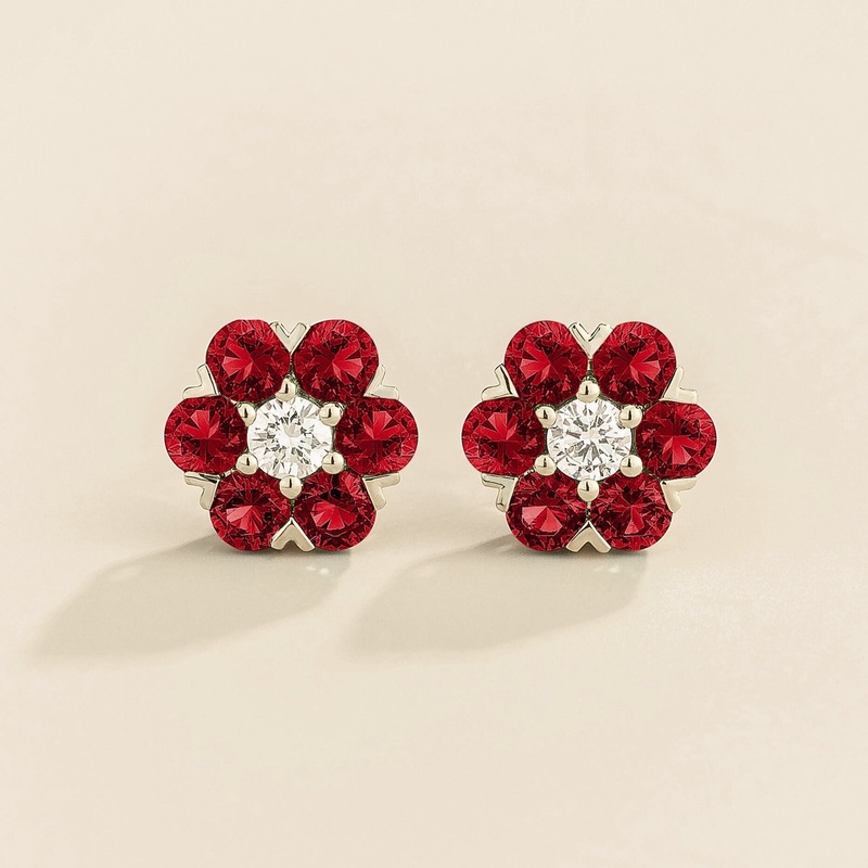 Cinq White Gold Earrings Diamond & Ruby