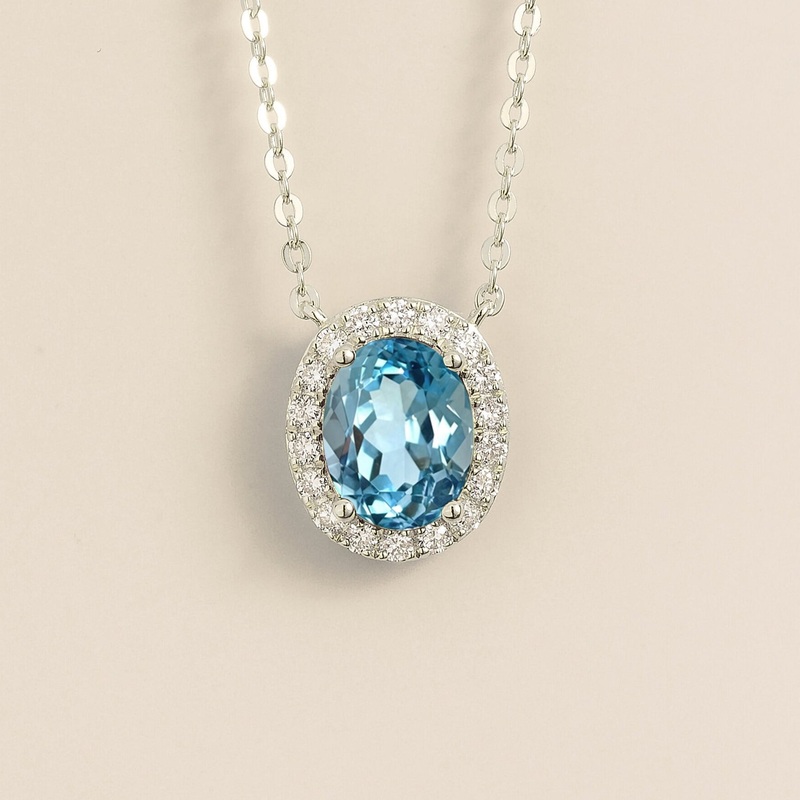 Mina White Gold Necklace Set With Aquamarine & Diamond