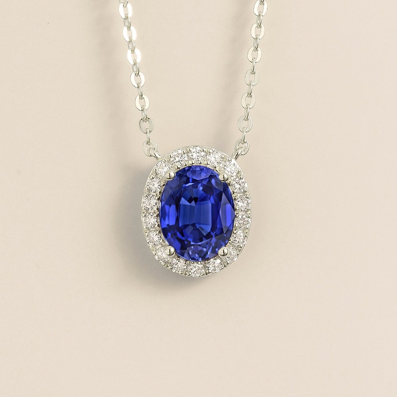 Mina White Gold Necklace Set With Blue Sapphire & Diamond