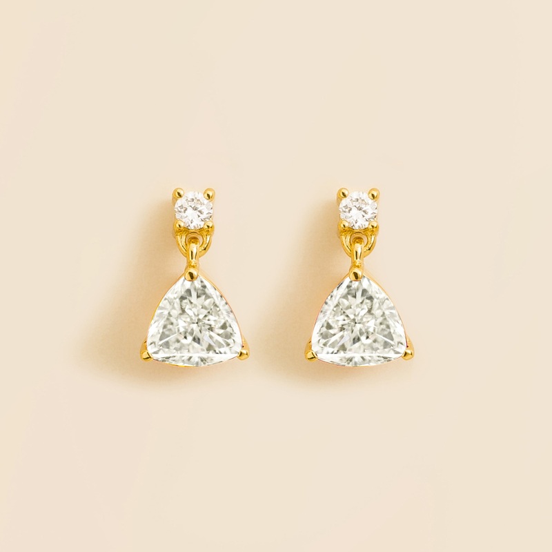 Trillion Gold Earrings Set With Diamond