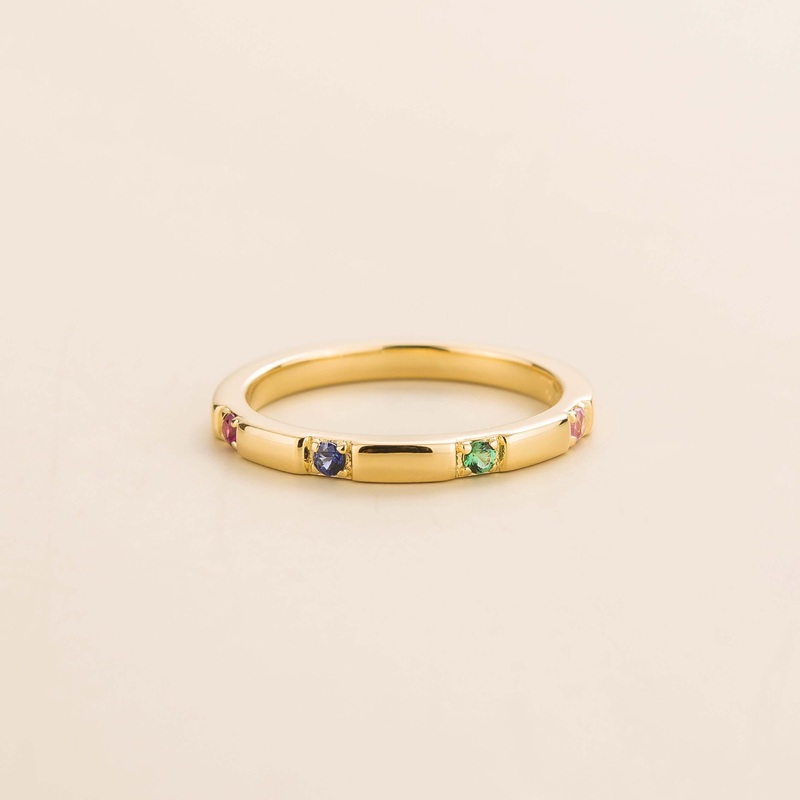 Balans Gold Ring Set With Ruby, Blue Sapphire, Emerald & Pink Sapphire
