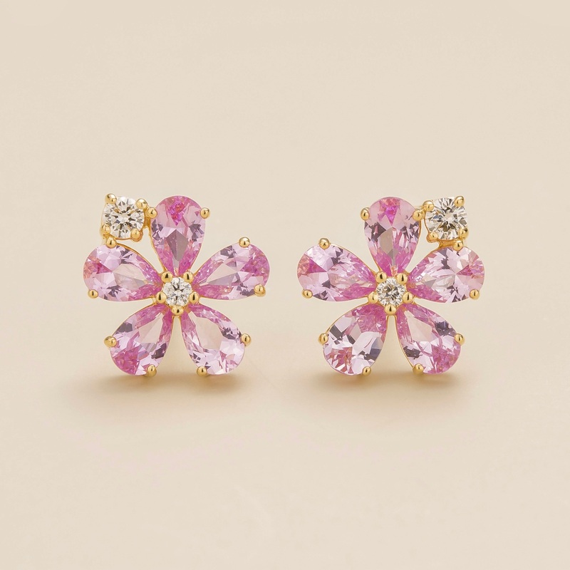 Florea Gold Earrings Pink Sapphire & Diamond