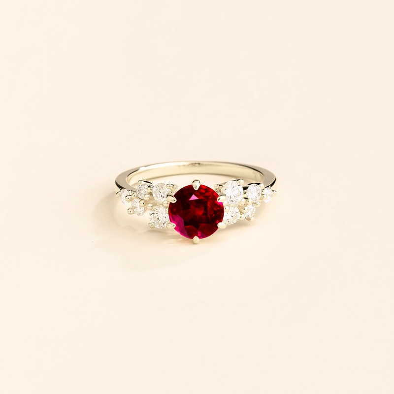 Floret White Gold Ring In Ruby & Diamonds