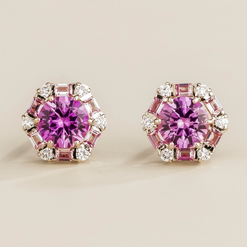 Melba White Gold Earrings Set With Purple Sapphire, Pink Sapphire & Diamond