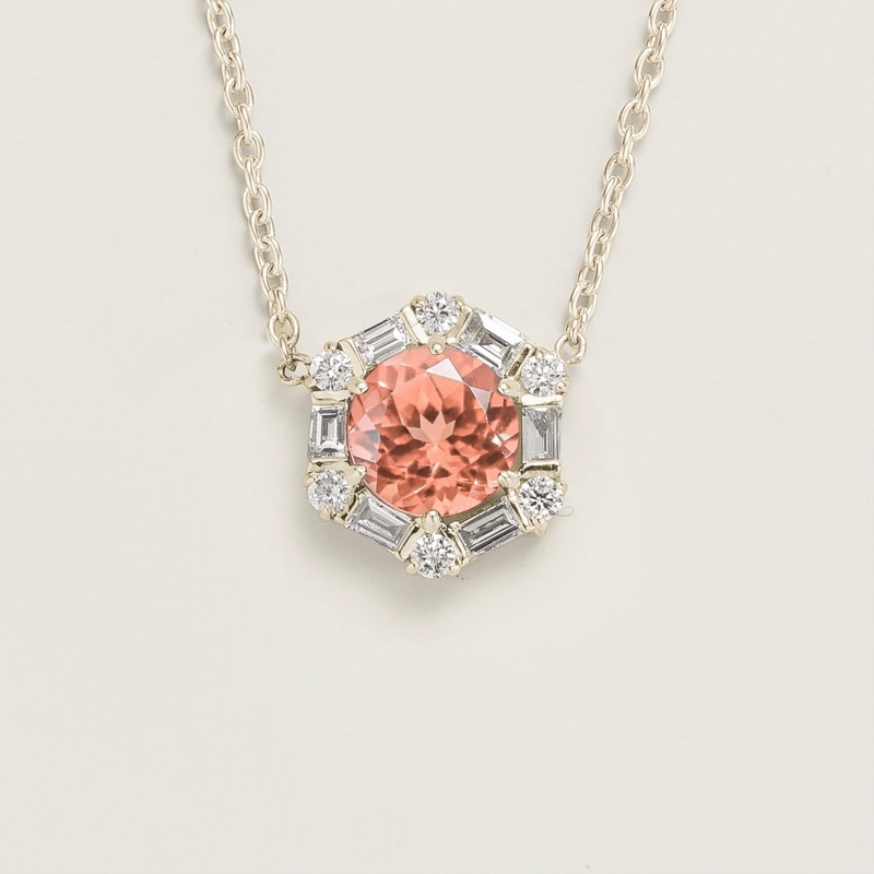 Melba White Gold Necklace Set With Padparadscha Sapphire & Diamond