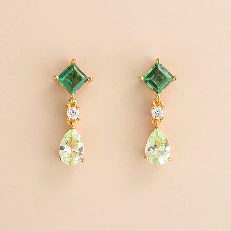 Ori Gold Earrings Set With Emerald, Diamond & Green Sapphire