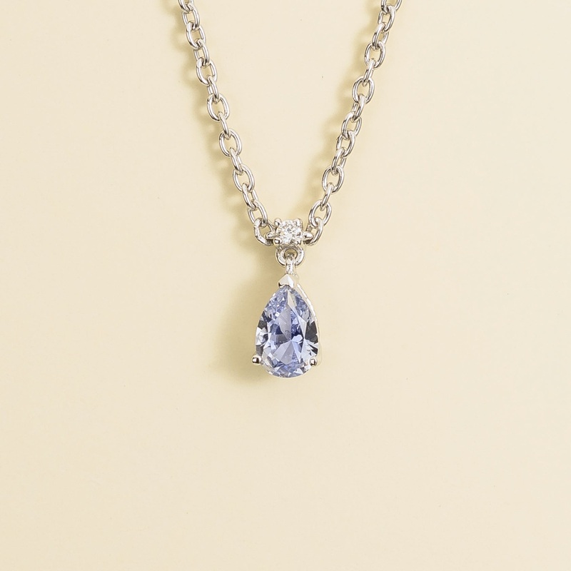 Ori Small Pendant Necklace In Pastel Blue Sapphire & Diamond Set In White Gold