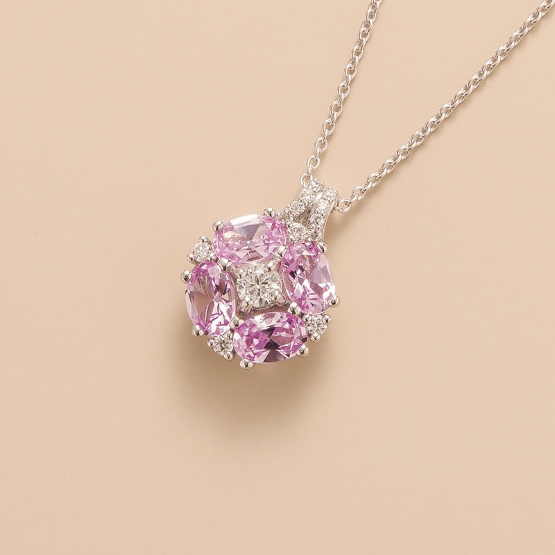 Pristi White Gold Necklace Diamond & Pink Sapphire