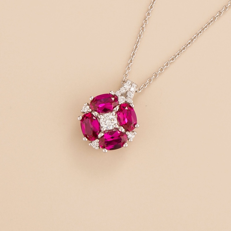 Pristi White Gold Necklace Diamond & Ruby