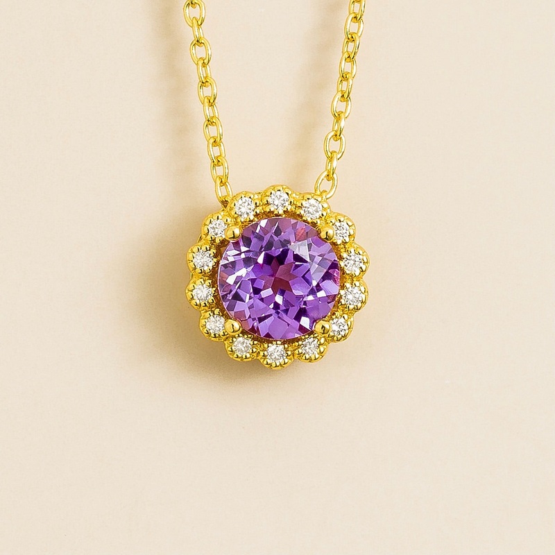 Solen Gold Necklace Set With Purple Sapphire & Diamond