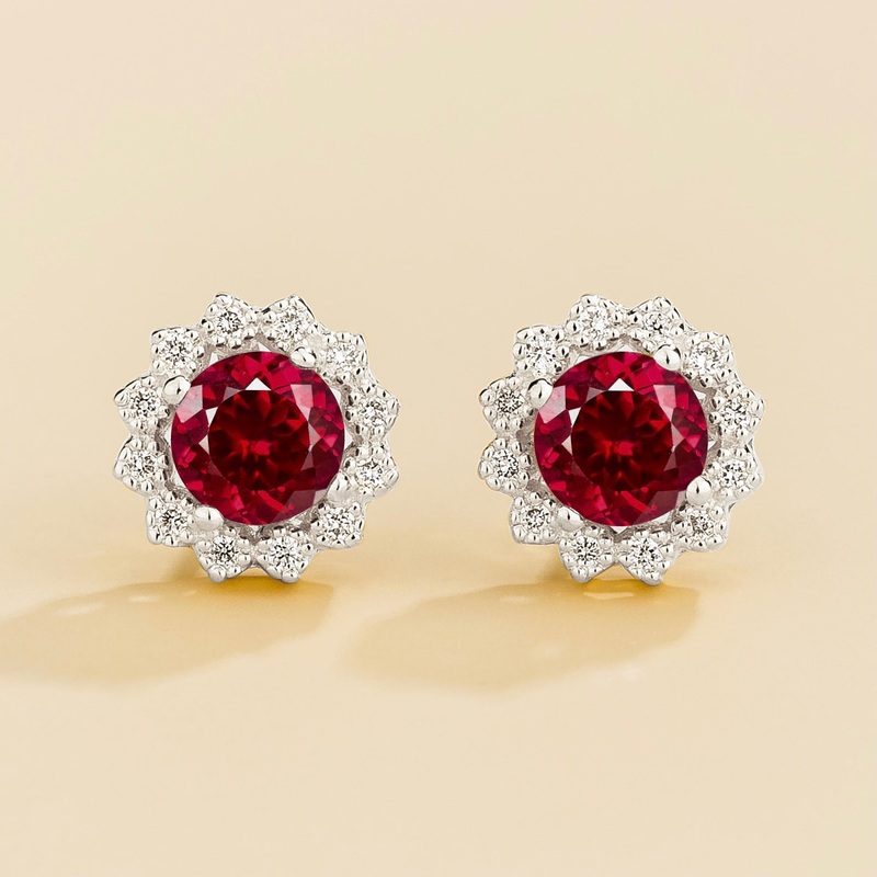 Solen White Gold Earrings Set With Ruby & Diamond