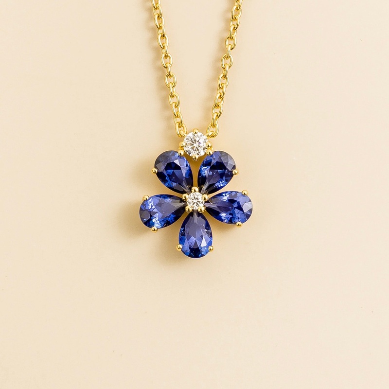 Florea Gold Necklace Blue Sapphire & Diamond