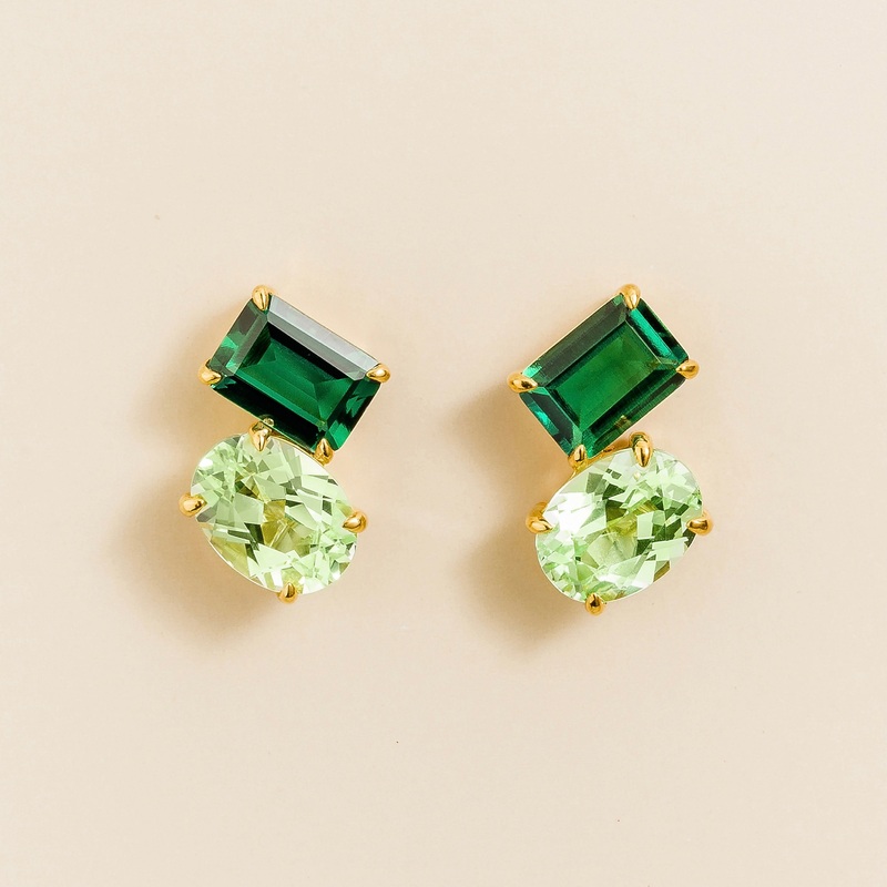 Buchon Gold Earrings In Emerald & Green Sapphire