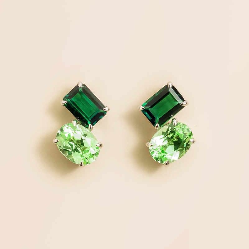 Buchon White Gold Earrings In Emerald & Green Sapphire