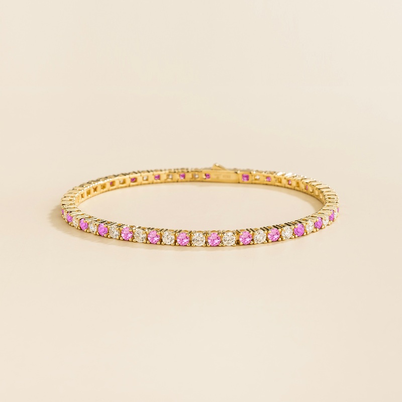 Ciclo gold tennis bracelet set with Pink sapphire and Diamond