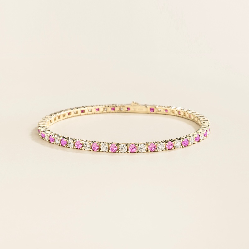 Ciclo white gold tennis bracelet set with Pink sapphire and Diamond