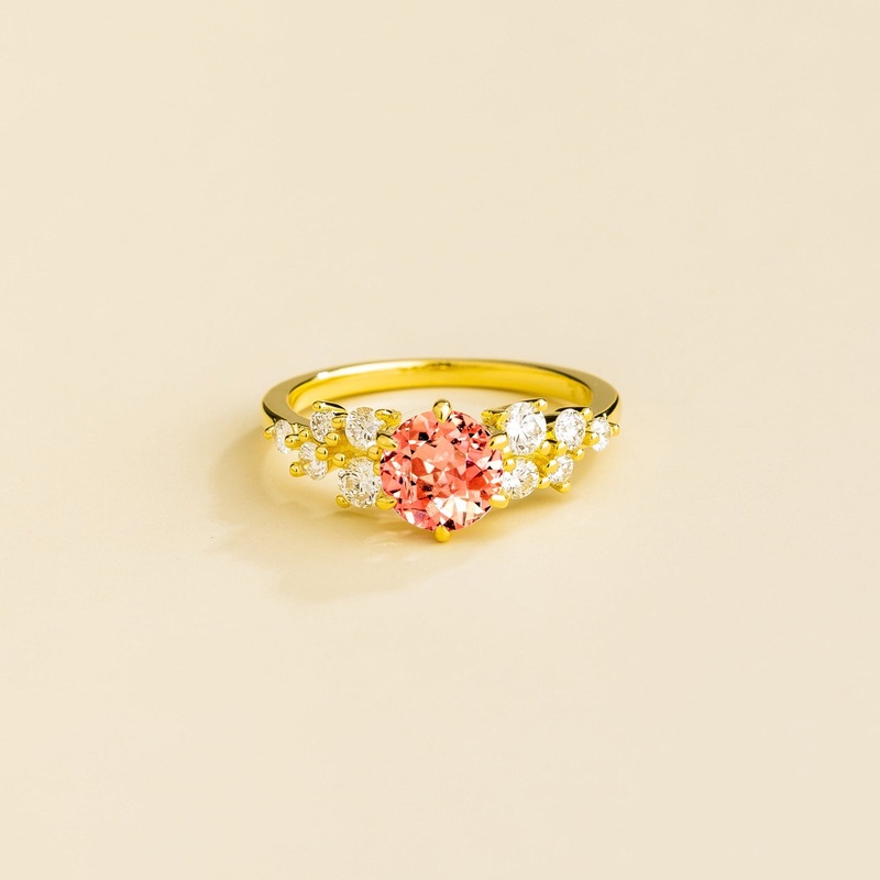 Floret Gold Ring in Padparadscha Sapphire & Diamonds