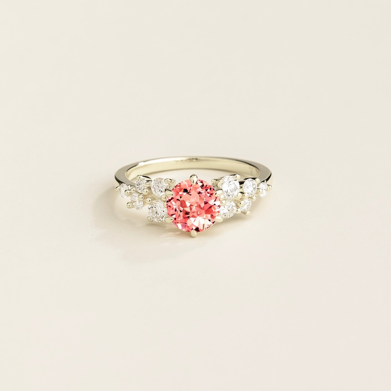 Floret White Gold Ring in Padparadscha Sapphire & Diamonds