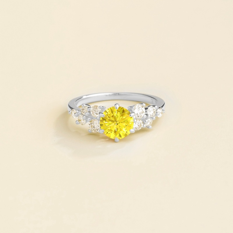 Floret White Gold Ring In Yellow Sapphire & Diamonds