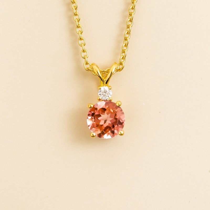 Joie Pendant Necklace in Padparadscha Sapphire & Diamond Set In Gold
