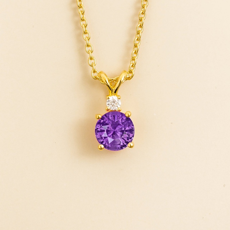 Joie Pendant Necklace in Purple Sapphire & Diamond Set In Gold