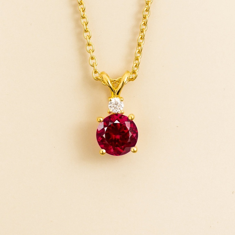Joie Pendant Necklace in Ruby & Diamond Set In Gold