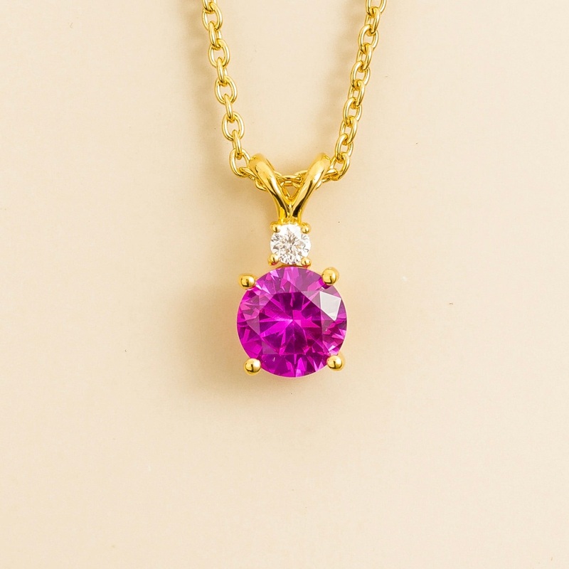Joie pendant necklace in Vivid Pink Sapphire & Diamond set in Gold