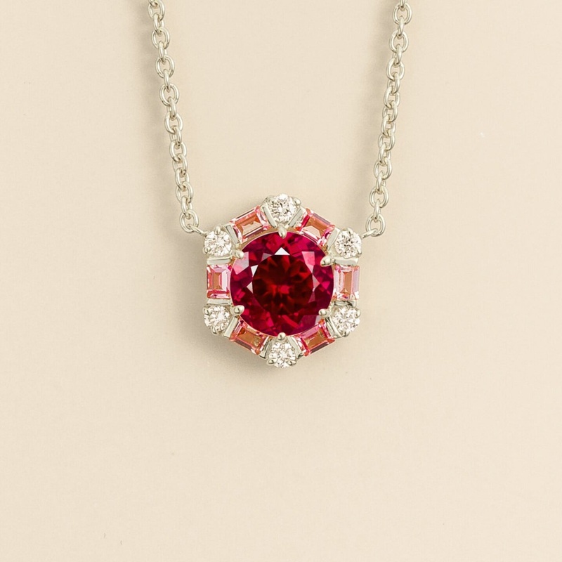 Melba White Gold Necklace Set With Ruby, Pink Sapphire & Diamond