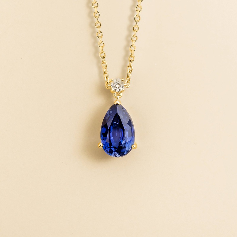 Ori Large Pendant Necklace in Blue Sapphire & Diamond Set In Gold