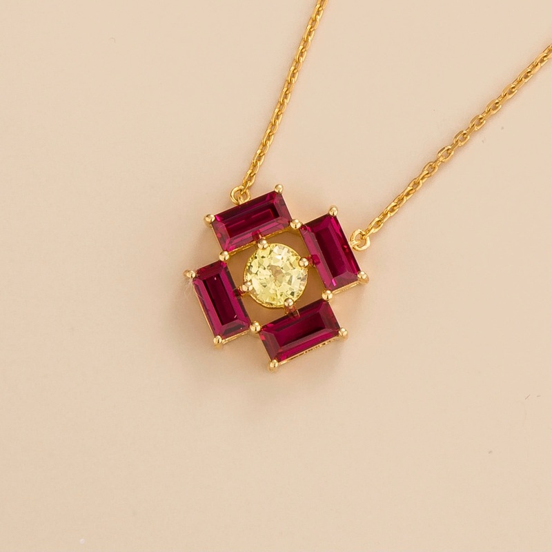 Oua Pendant Necklace In Yellow Sapphire & Ruby Set In Gold