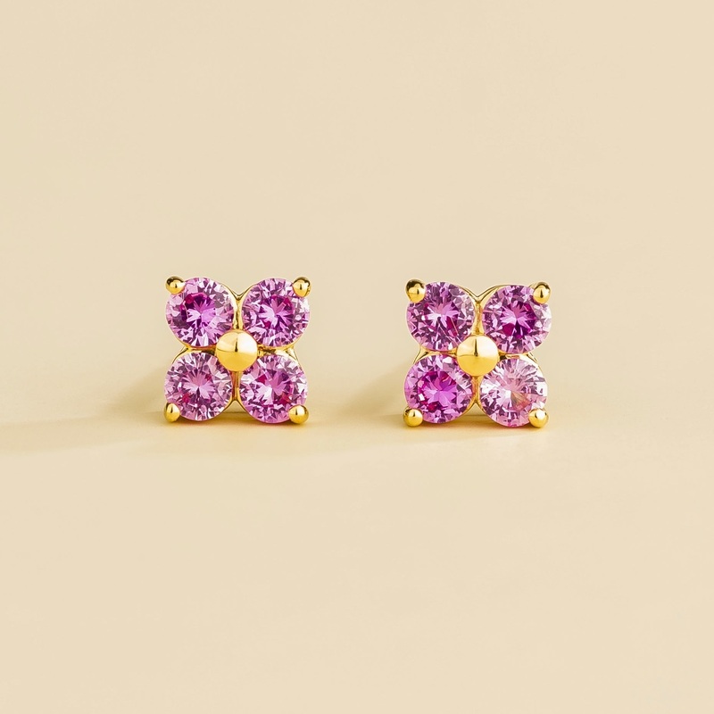 Petale gold earrings set with Pink sapphires